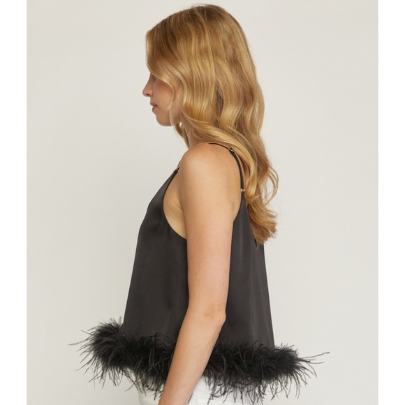 🌺🌺🌺ENTRO feather Trimmed Spaghetti Strap in Black🌺🌺🌺 - Picture 4 of 8